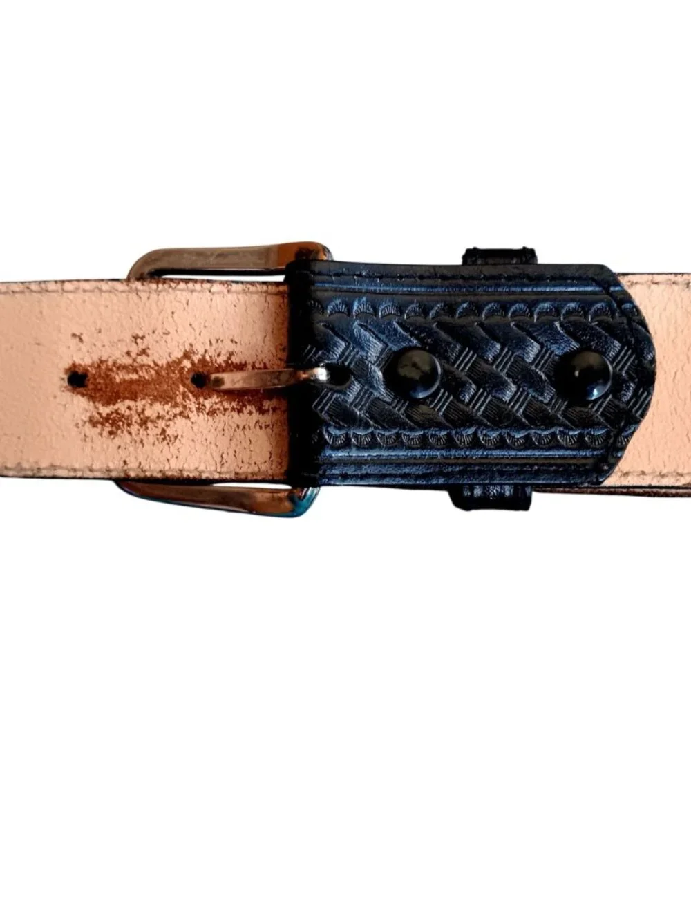 Vintage 36 36W Black Basketweave Leather Belt Workwear Cowboy Cowhide USA
